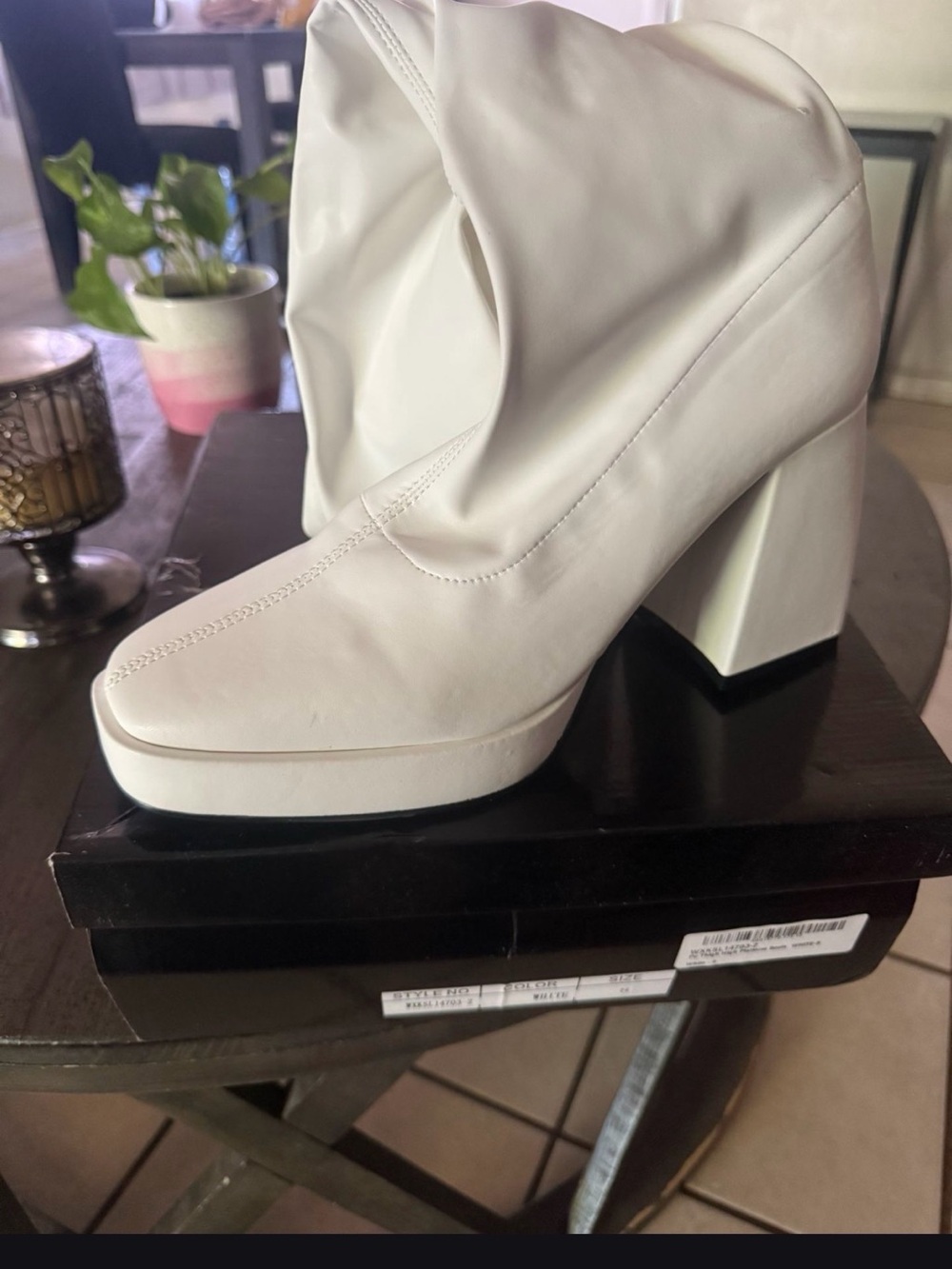 Nasty Gal White Over-the-Knee Platform Block Heel Boots